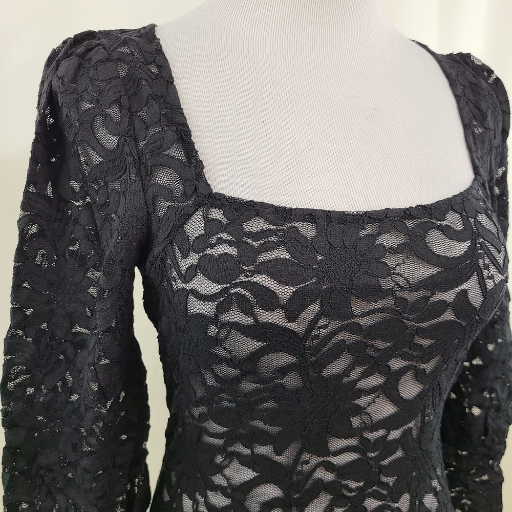 Free People Long Distance Layering top sheer black lace NEW - Picture 5 of 5